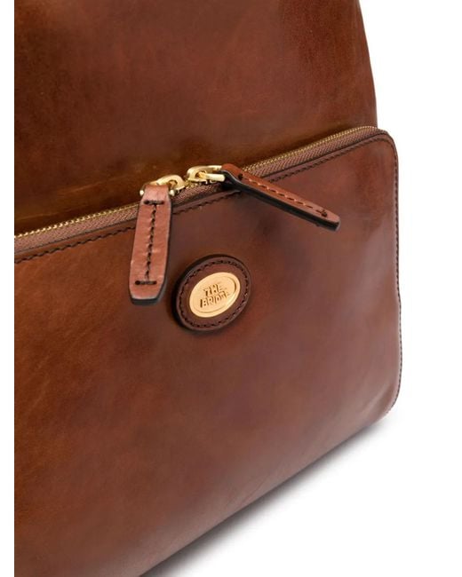 The Bridge Brown Logo-Plaque Leather Backpack
