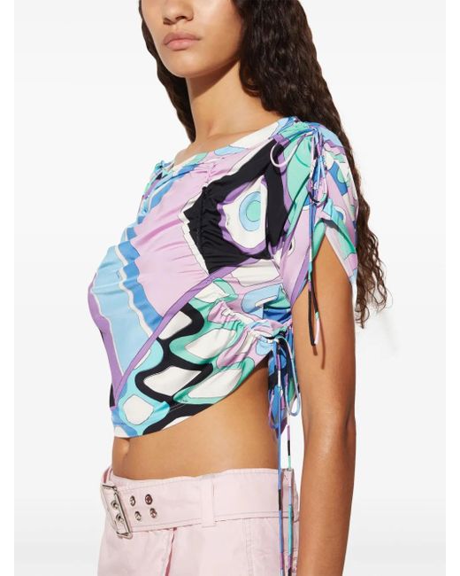Emilio Pucci Blue Cropped-Bluse Mit Blumen-Print