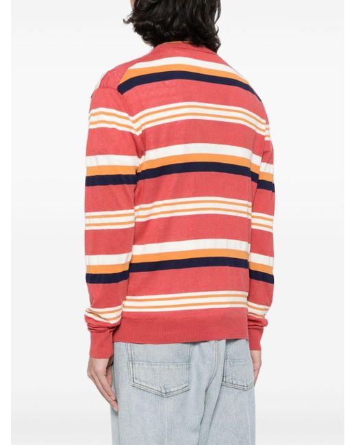 Maison Kitsuné Red Striped Intarsia-knit Cardigan for men