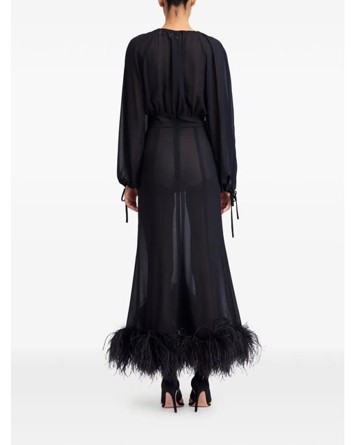 16Arlington Black Davis Feather-Trim Midi Dress