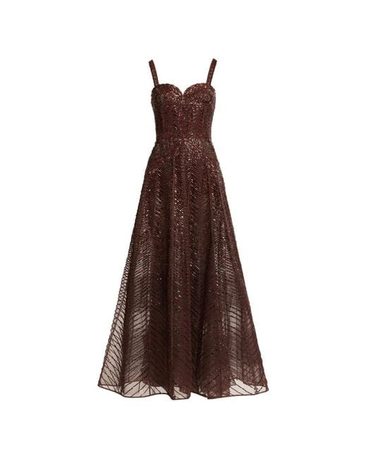 Elie Saab Brown Bead-Embroidered Midi Dress