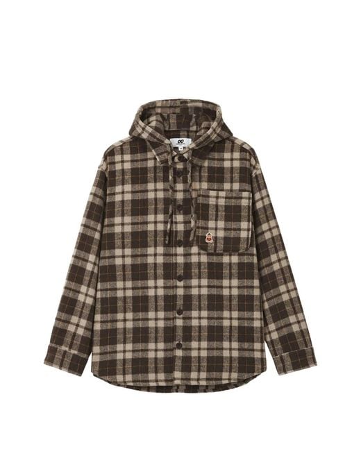 Chocoolate Brown Check-Pattern Hooded Jacket