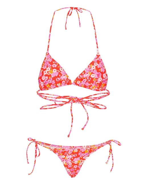 ROTATE BIRGER CHRISTENSEN Red X Reina Olga Flower-Print Wrap Bikini
