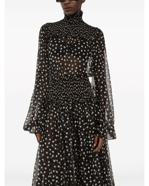 Dolce & Gabbana Black Polka Dot-print Silk Dress