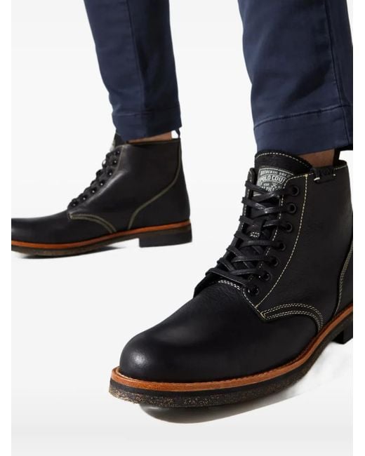 Polo Ralph Lauren Black Radford Round-Toe Leather Boots for men