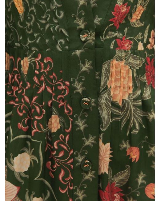 Farm Rio Green Floral-Print Midi Dress