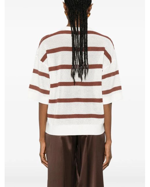 Pull Rayé À Design Perforé Brunello Cucinelli en coloris White