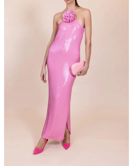 Rodarte Pink Floral-Appliqué Sequined Gown