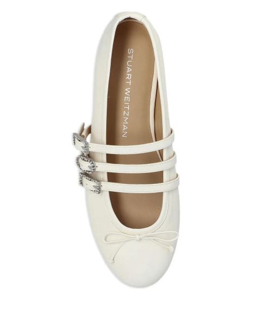 Stuart Weitzman White Celeste Buckle-Embellished Ballet Flats