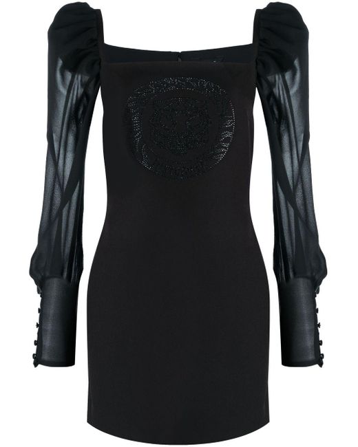 Just Cavalli Black Stud-embellished Square-neck Minidress
