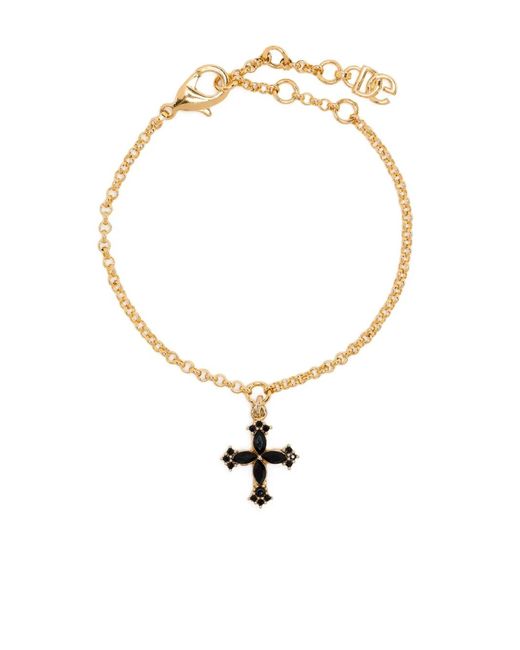 Dolce & Gabbana White Cross-Charm Rolo-Chain Bracelet