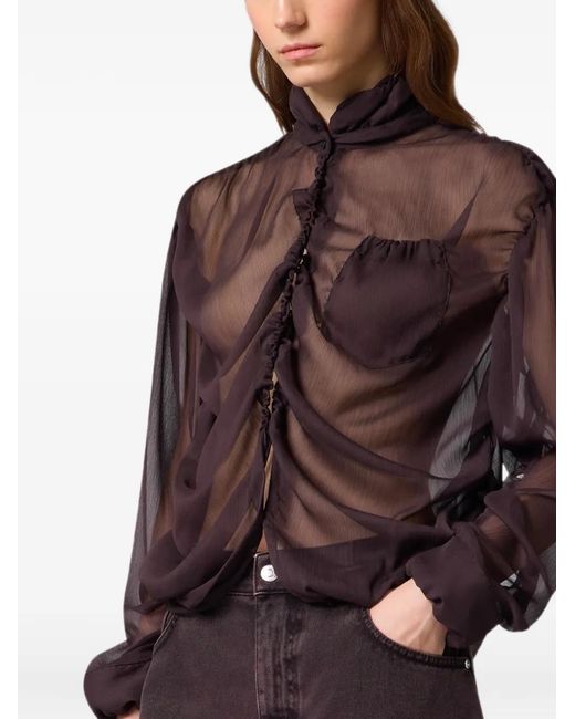 MSGM Purple Semi-Transparente Rüschenbluse