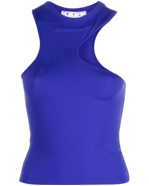 Off-White c/o Virgil Abloh Blue Embroidered-Logo Asymmetric Tank Top