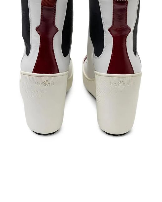 Hogan White Lace-Up Wedge Boots
