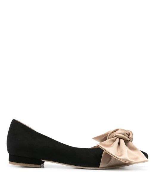 Ginissima Black Bow-Detailed Ballet Flats