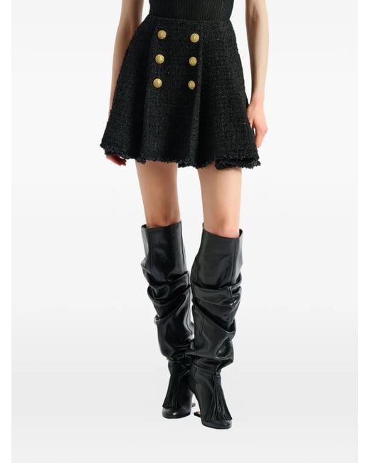 Balmain Black Flared Tweed Skirt