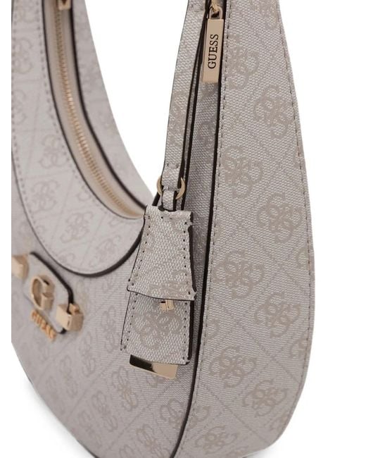 Guess White Lindsey Monogram-Print Curved Shoulder Bag