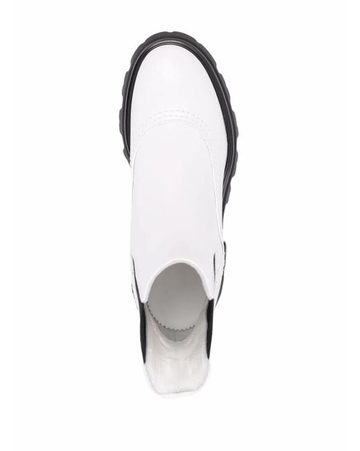 McQueen White Wander Ridged-Sole Leather Boots