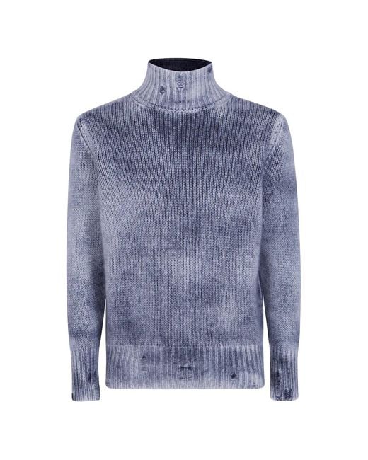 Avant Toi Blue Distressed Roll-Neck Sweater for men