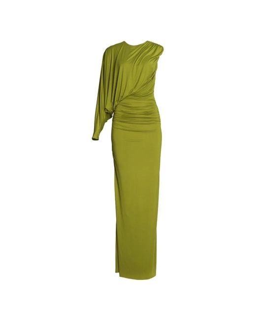 Axel 113 Green Aman One-Shoulder Ruched Maxi Dress
