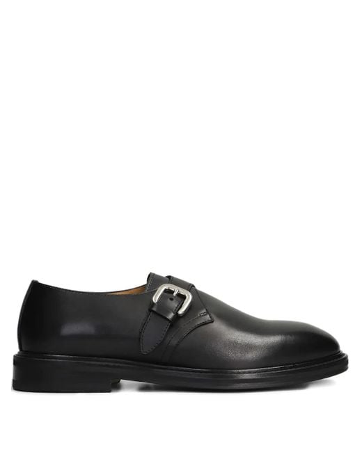 Henderson Black Buckle-Strap Leather Monk Shoes for men