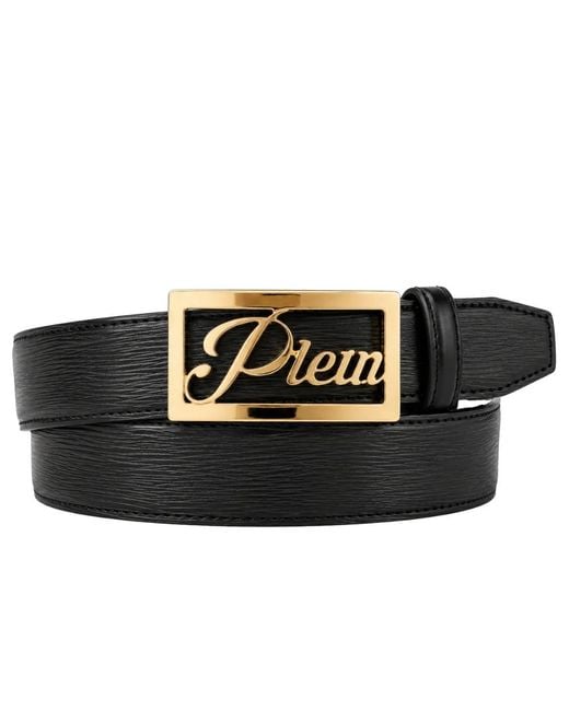 Philipp Plein Black Saffiano-Leather Belt for men