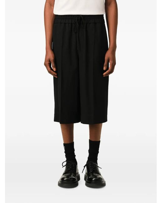 AMI Black Large Elasticated Wool Bermuda Shorts for men