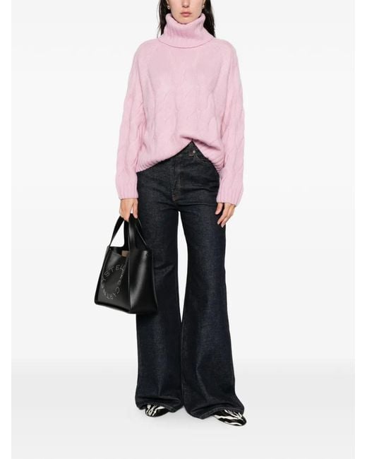 Allude Pink Cable-Knit Roll-Neck Sweater