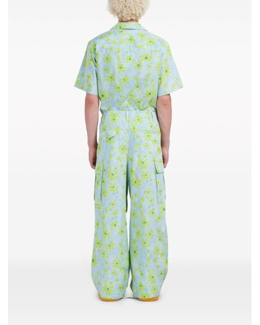 Marni Green Floral-print Wide-leg Cargo Trousers for men