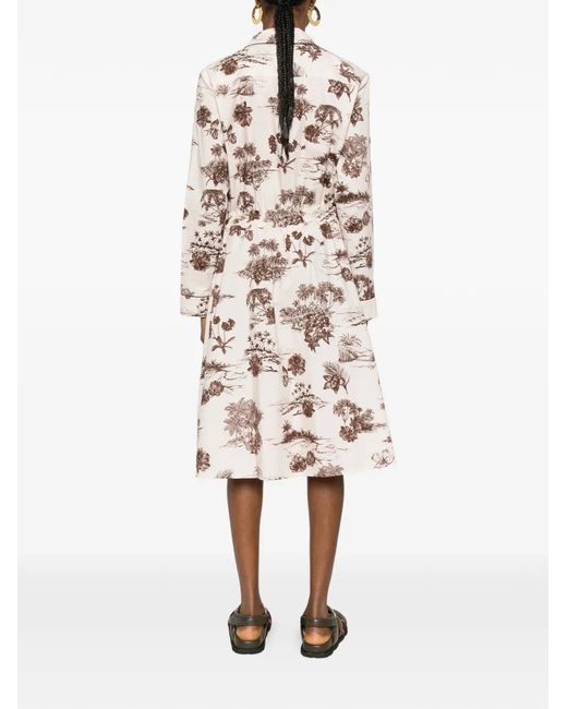 Moncler White Drawstring Floral-Print Midi Dress