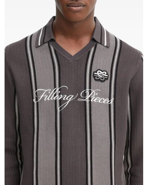 Filling Pieces Gray Striped V-Neck Sweater for men