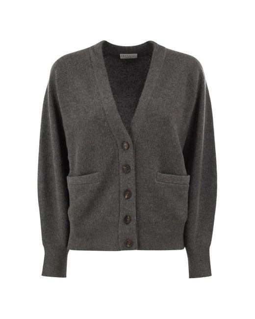 Brunello Cucinelli Black Ribbed-Knit Cashmere Cardigan