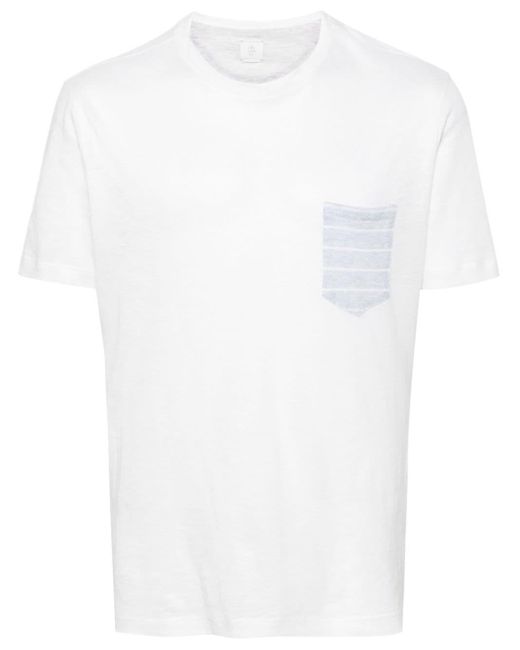 Eleventy White Contrasting-pocket Linen Blend T-shirt for men