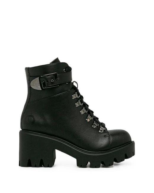 Altercore Black Enid Buckle-Strap Lace-Up Boots