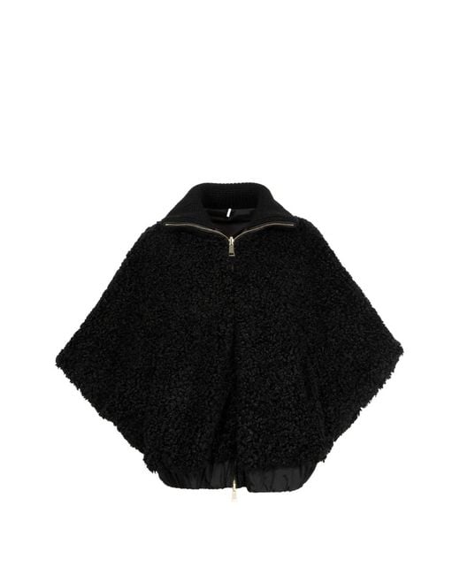 Moncler Black Zip-Up Fleece Cape
