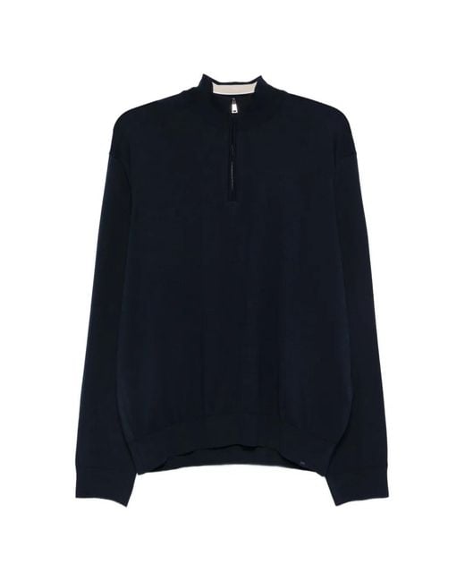 Paul & Shark Blue Zip Mock-Neck Sweater for men
