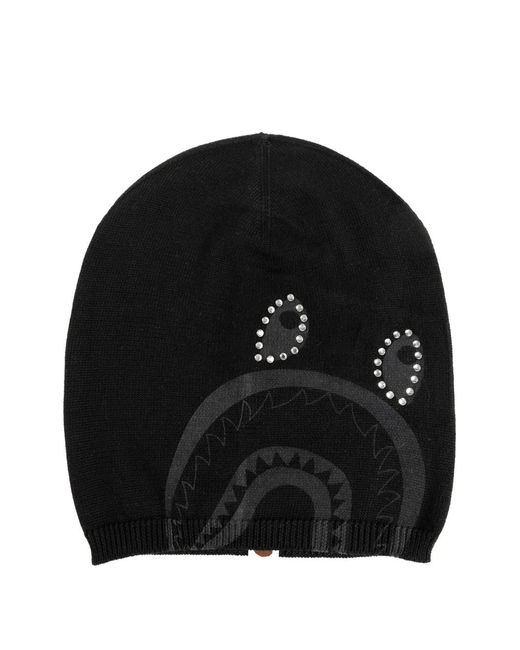 A Bathing Ape Black Crystal Shark Fine-Knit Beanie Hat for men