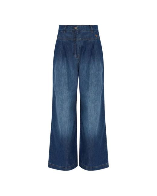Munthe Blue Pleated Wide-Leg Jeans
