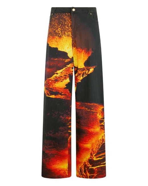 Roberto Cavalli Orange Lava-Print Jeans