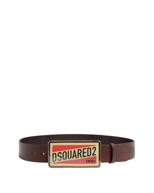 DSquared² White Logo Plaque Belt for men