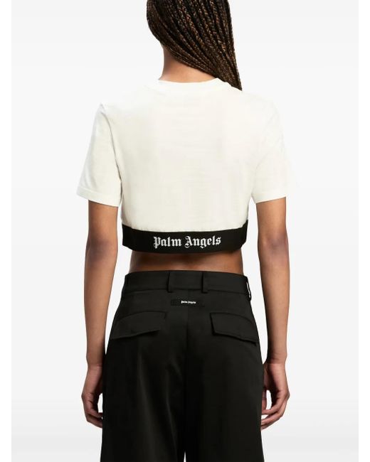 Palm Angels White Cropped-Oberteil Mit Logo-Bund