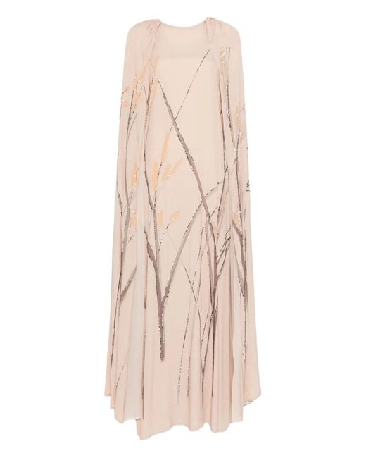 BERNADETTE Natural Minnie Embroidered Cape Maxi Dress