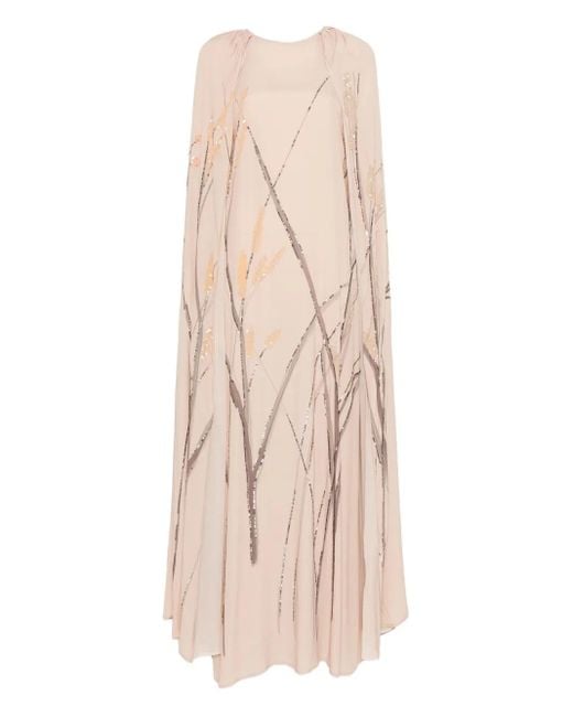 BERNADETTE Natural Minnie Embroidered Cape Maxi Dress