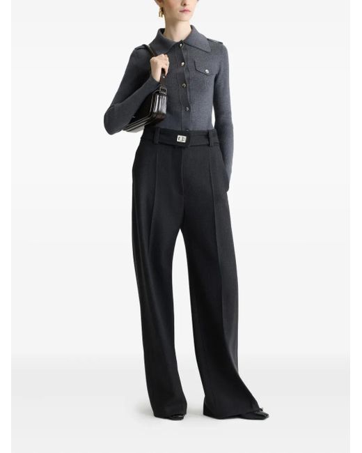 Patou Gray Ribbed Collared Cardigan