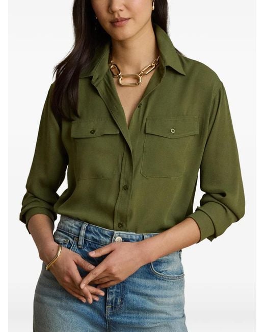 Ralph Lauren Green Pocket-Detail Georgette Shirt