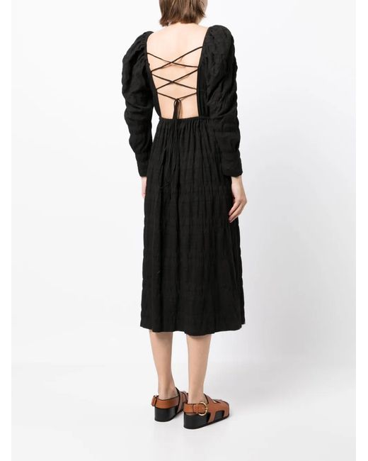 Rejina Pyo Black Nora Puff-Sleeve Midi Dress