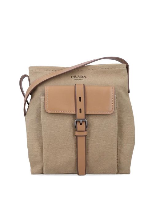 Prada Natural Buckle-Fastening Front-Pocket Messenger Bag for men