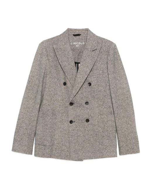 Circolo 1901 Gray Herringbone Double-Breasted Blazer for men