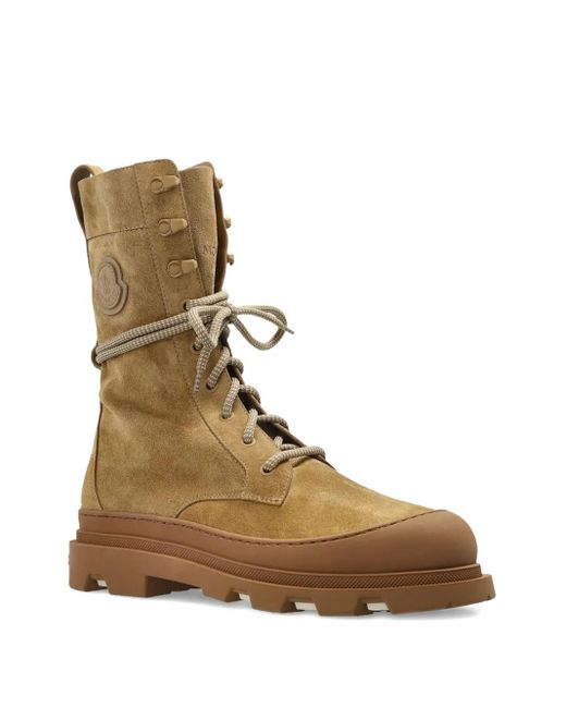 Moncler Brown Logo-Patch Suede Boots