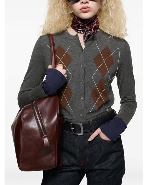 Acne Gray Argyle-Intarsia Layered Cardigan